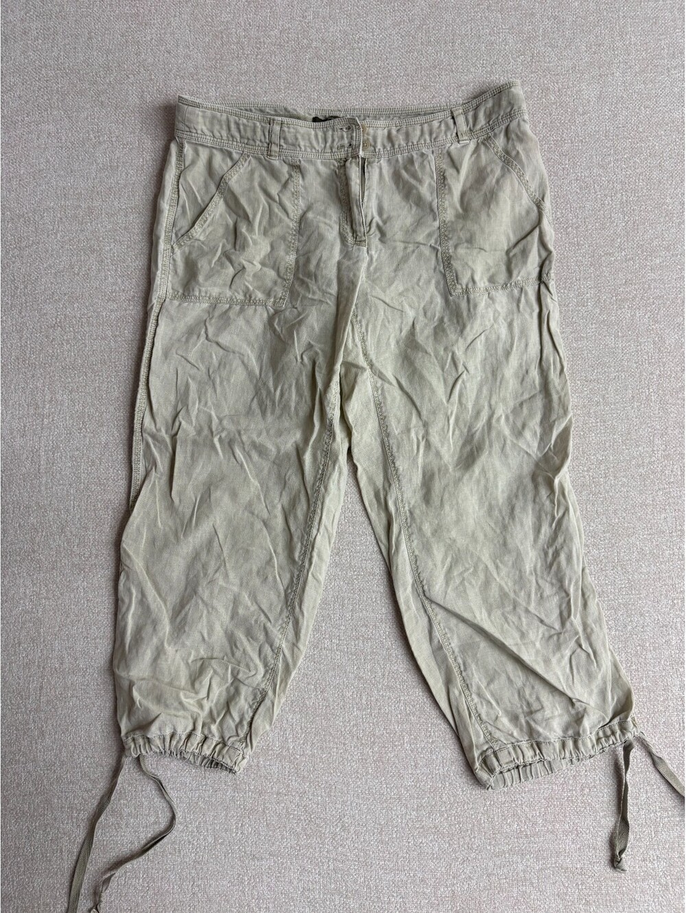 Tommy Bahama Womens Linen Blend Drawstring Hem Capri Pants Beige Size 8